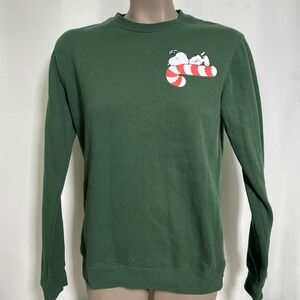 Peanuts Snoopy Christmas Candy Cane Green Holiday Sweatshirt Women's SMALL